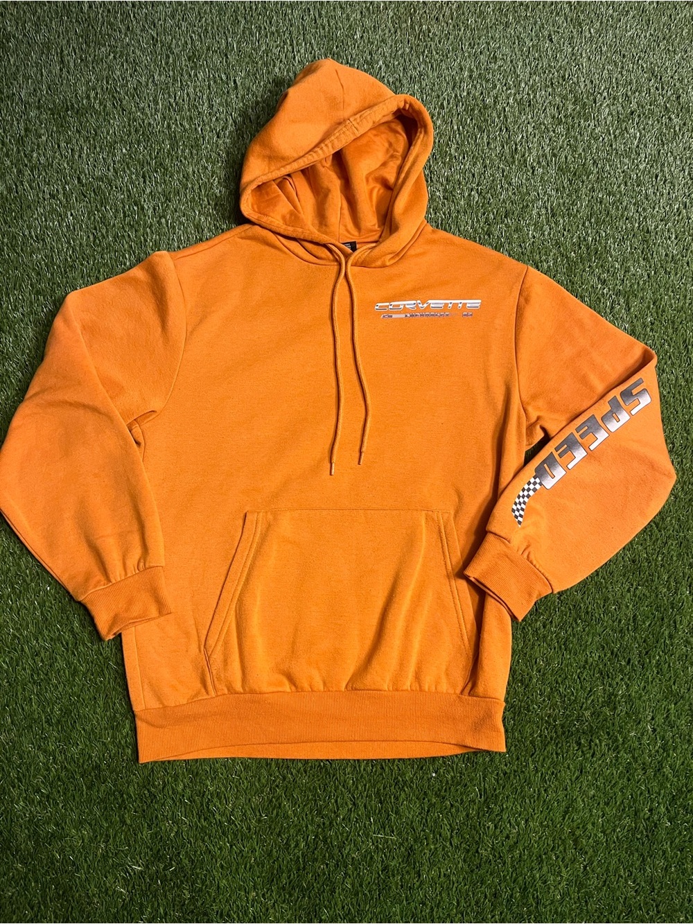 Chemistry Orange Corvette Hoodie with SPEED Sleeve Graphic Men’s Small